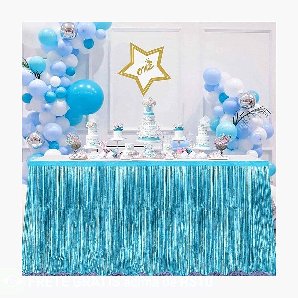 Saia de Mesa Metalizada Azul Claro - 2.70m de largura x 75cm Altura