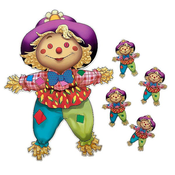 Kit Decorativo Festa Junina Espantalho Menina - 1 Painel Grande e 3 Pequenos - 55cm x 48cm