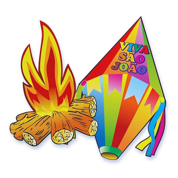 Enfeite Mural Balão E Fogueira Decoração Festa Junina 62x47cm - 2 Peças (Balão+Fogueira)