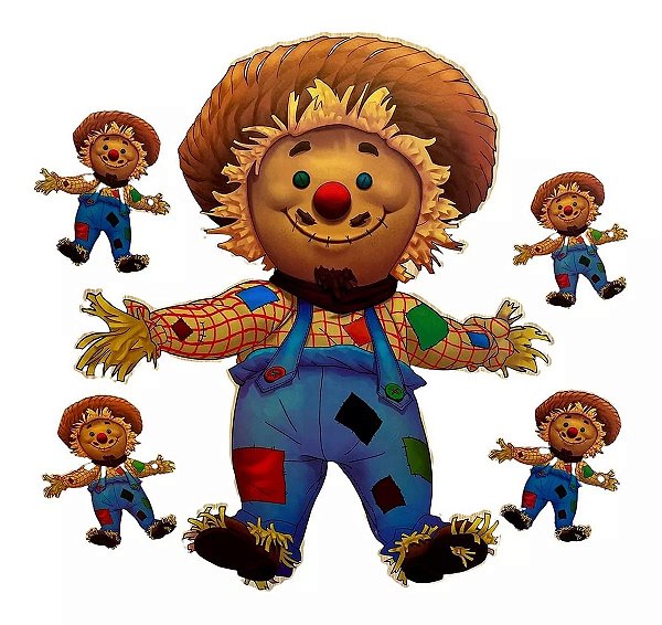Kit Decorativo Festa Junina Espantalho 55x48cm - 5 Itens - 1 painel grande e 4 pequenos