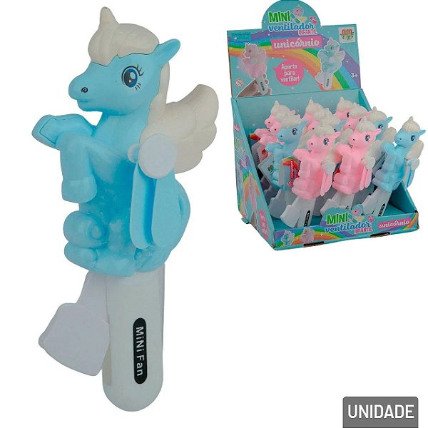 Mini Ventilador de Mão Plástico Unicórnio Color 18x8cm - 1 Unidade