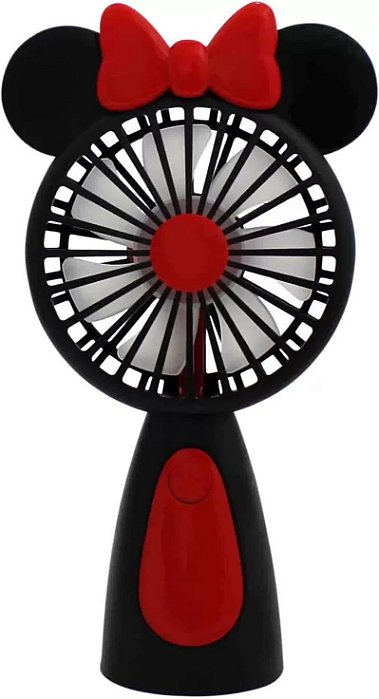Ventilador de Mesa 20cm Recarregável USB LED Preto/Vermelho