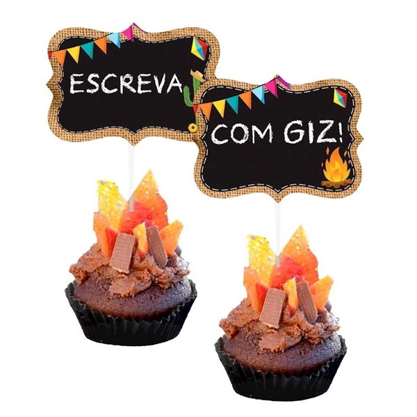 Topper Palito Brigadeiro e Docinhos Junino Com Lousa de Festa 8,5x6,5cm