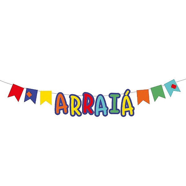 Faixa Decorativa Arraia Letras e Banderolas em Papel Cartão com Cordão -1,25m