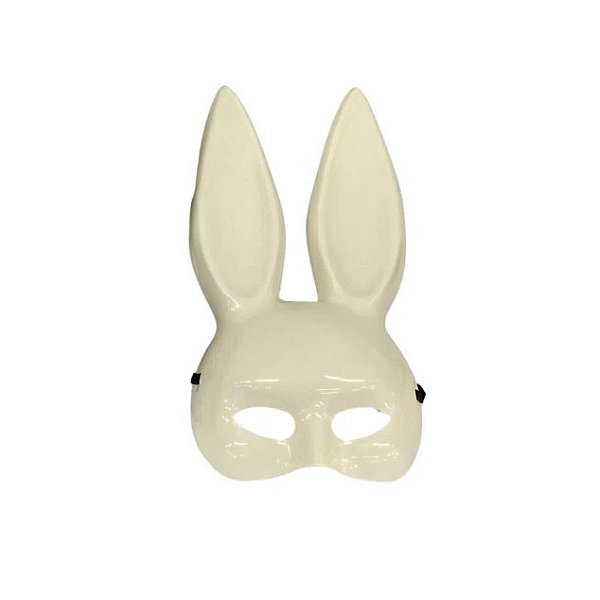 Máscara Coelho Plástico Brilhante Branco - 36cm