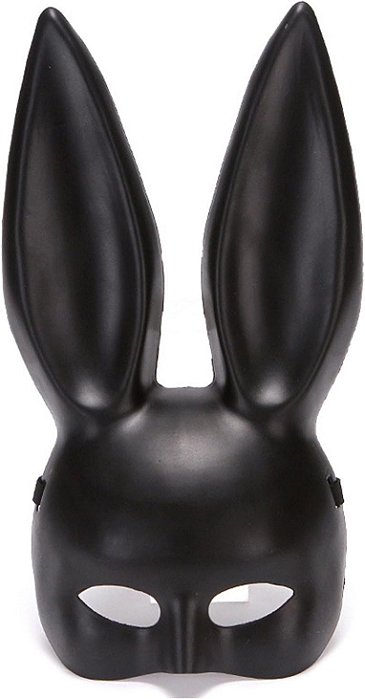 Máscara Coelho Plástico Brilhante - Cor Preto - 36cm