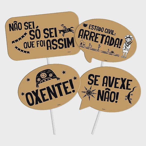 Plaquinhas Divertidas de Festa Junina Com o Tema Sertão 19x13cm - 4 Unidades