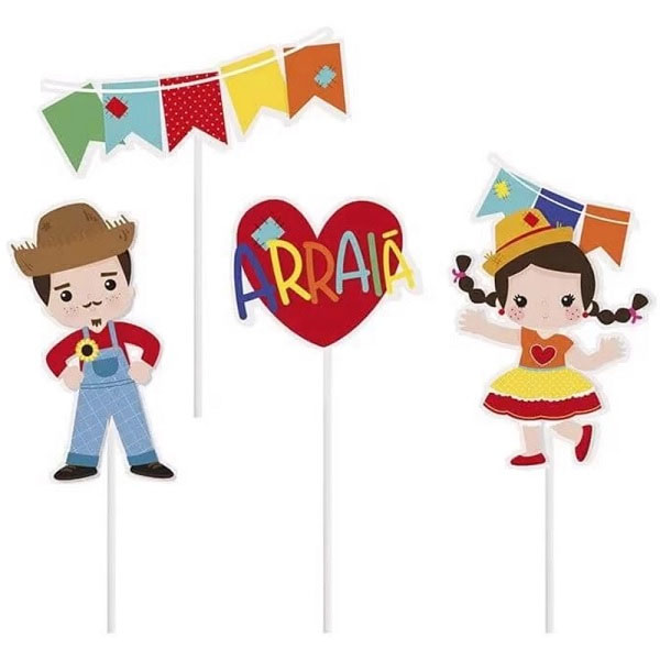 Topo De Bolo Enfeite Temático Festa Junina 20cm - 4 Peças