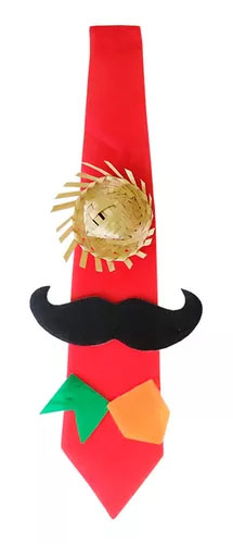 Gravata Festa Junina Com Bigode E Chapeuzinho - 34x7cm