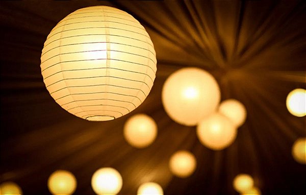 Lanterna Japonesa Branca 30 Cm Oriental Decoração Festa - 1 Unidade