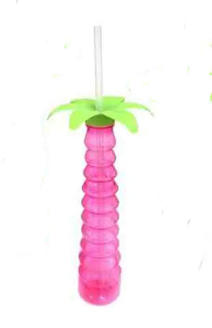 Copos Arvore Coqueiro Tropical Pink com Canudo - 500ml