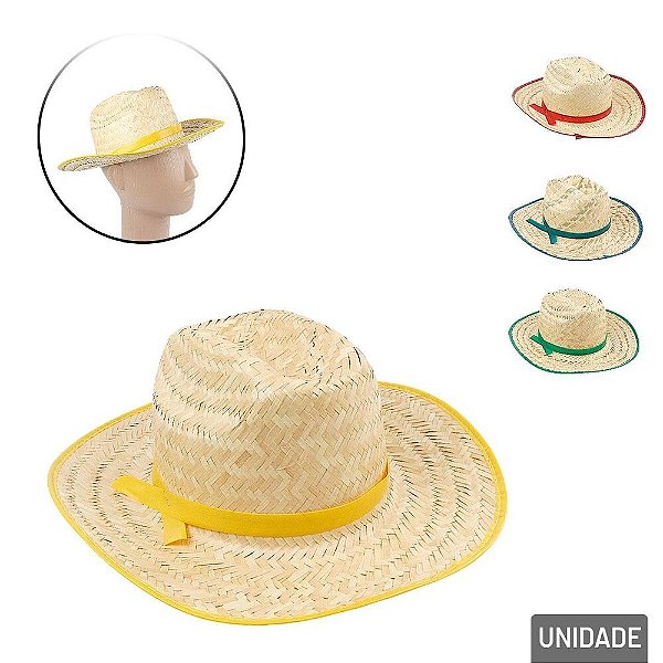 Chapéu De Palha Infantil Texano Festa Junina - Cores das Fitas Variadas - 1 Unidade