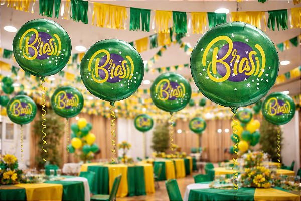 Balão Metalizado Brasil Estrelado 18'' (45cm) – Flutua com Hélio - 1 Unidade