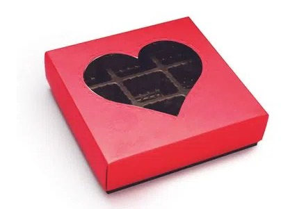 Caixa Coração com Divisória e Visor 9 Doces - 13,5X13,5x3,5cm