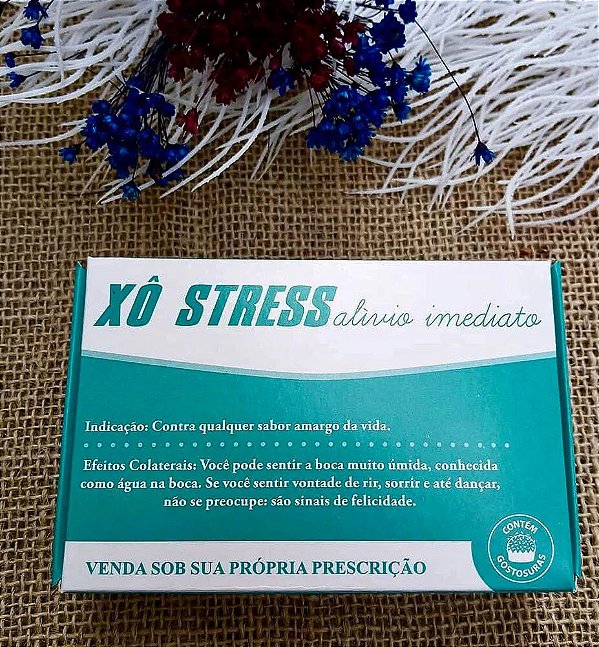 Caixa para Doces Remédio Divertida - "Xô Stress" 12X8X4CM - 6 doces - 1 unidade