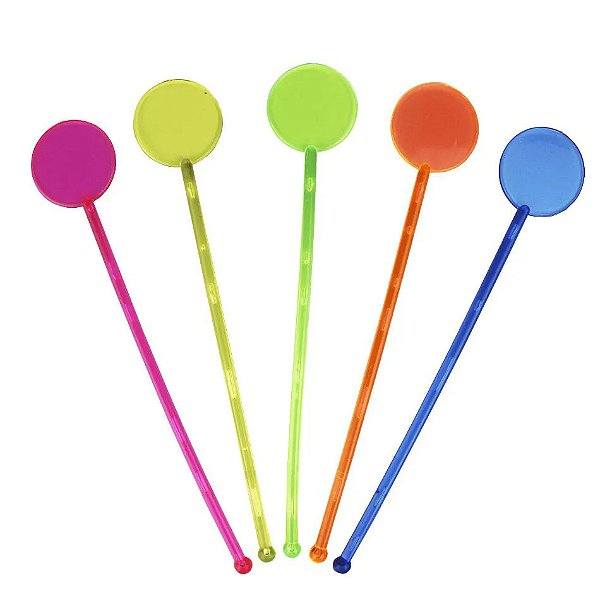 Mexedor Neon para Drink Redondo Colorido 18cm - 12 Unidades​​