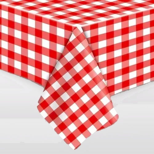 Toalha De Mesa Metalizada Xadrez Retangular Vermelho - 137 x 183 cm