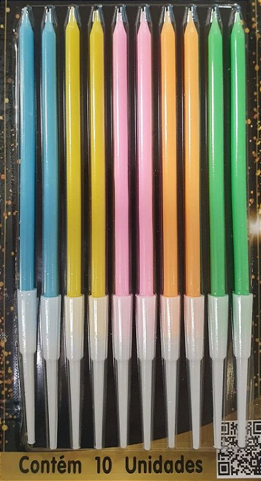 Vela de Aniversário Palito Candy Colors 11cm - 10 Unidades