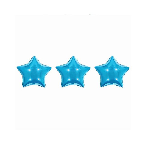 Balão de Festa Metalizado 5,5' Polegadas (14cm) - Estrela Azul Claro - 3 unidades