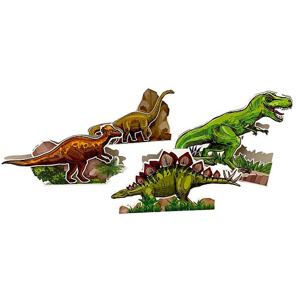 Enfeite Decorativo de Mesa Dinossauros 28x20cm - 4 Unidades