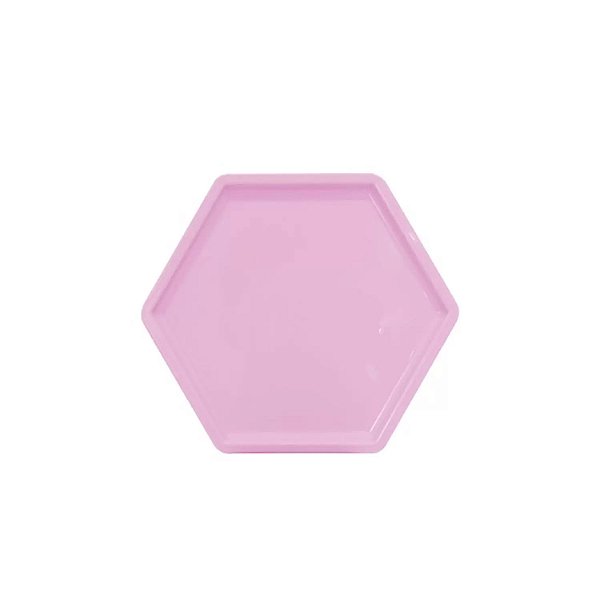 Bandeja Sextavada - Cor Rosa - 18x18cm