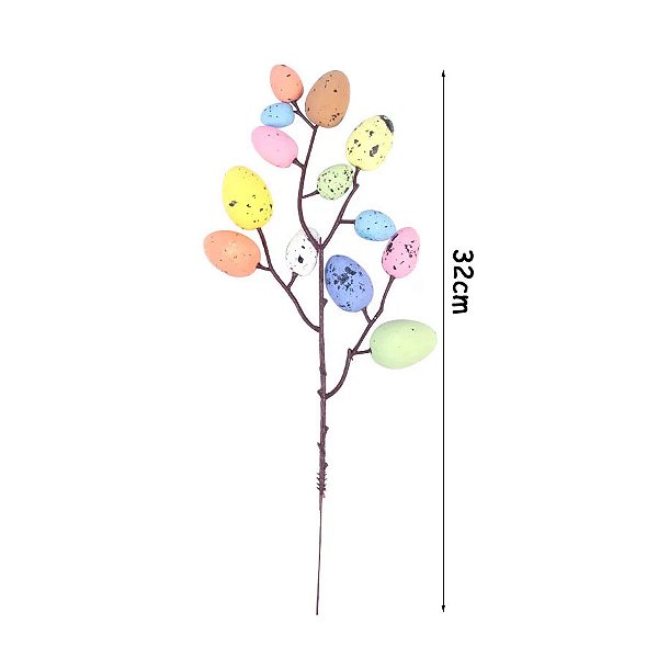 Galho Decorativo Ovos de Páscoa - Azul/Rosa/Amarelo/Verde/Laranja - 32cm - 1 Unidade