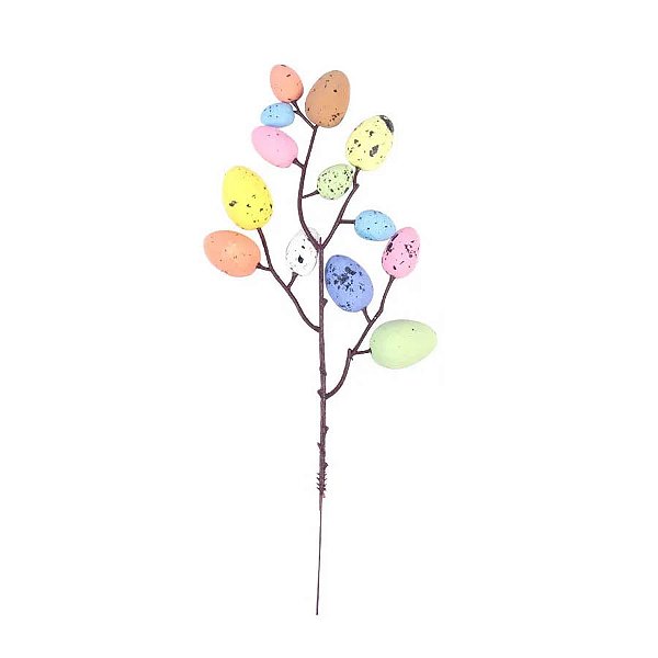 Galho Decorativo Ovos de Páscoa - Azul/Rosa/Amarelo/Verde/Laranja - 32cm - 1 Unidade