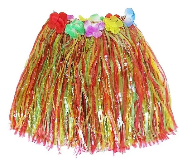 Saia Havaiana Colorido com Flores Ráfia 40cm - 01 Un