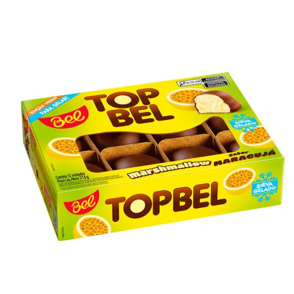 Marshmallow com Cobertura Chocolate Sabor Maracujá 216G - 12 Unidades