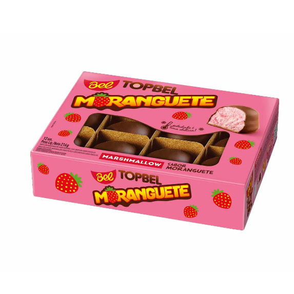 Marshmallow com Cobertura Chocolate Sabor Morango 216G - 12 Unidades