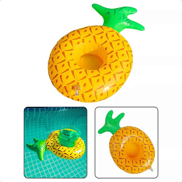 Bóia Porta Copos Latas Inflável Piscina 26cm - Formato Abacaxi