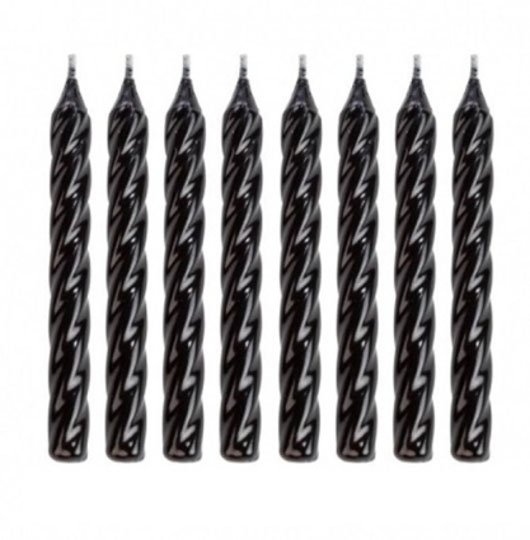 Vela de Aniversário Palito Espiral Metalizada - Cor Preto - 8 Unidades