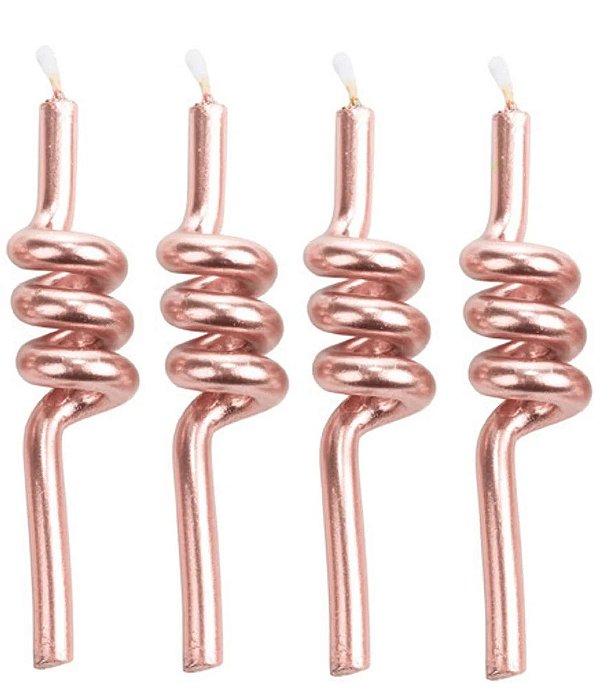 Vela de Aniversário Tubo Metalizada Rose Gold 8cm - 4 Unidades