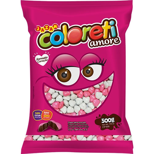 Confeito Coloreti Amore Sabor Chocolate em Formato de Coração - 500g