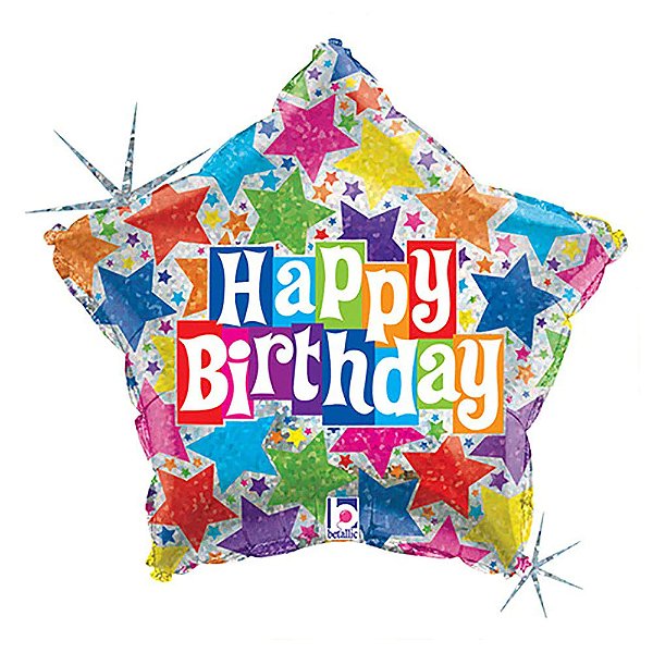Balão Metalizado Estrela Happy Birthday - 48cm - Flutua Com Gás Hélio