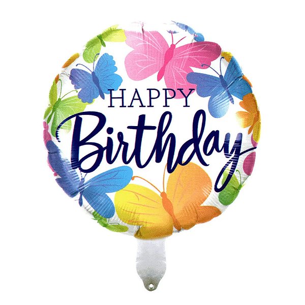 Balão Metalizado Redondo Happy Birthday- 45cm - Flutua Com Gás Hélio