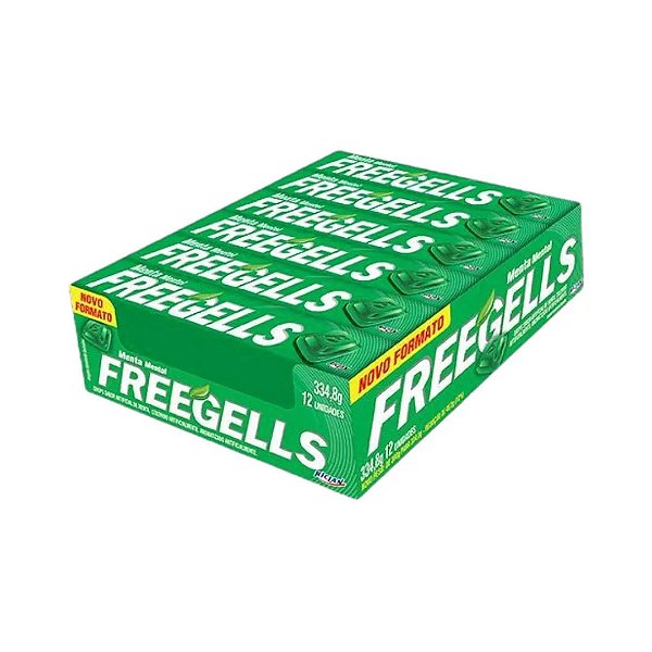 Bala Drops Freegells Mentolado Sabor Menta com Recheio Chocolate - Display 12 Unidades