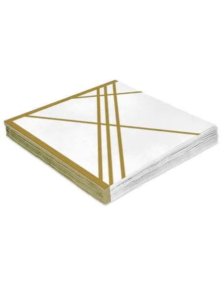 Guardanapo Geometrico Riscos Dourado Papel Folha Dupla 33x33cm - 20 unidades