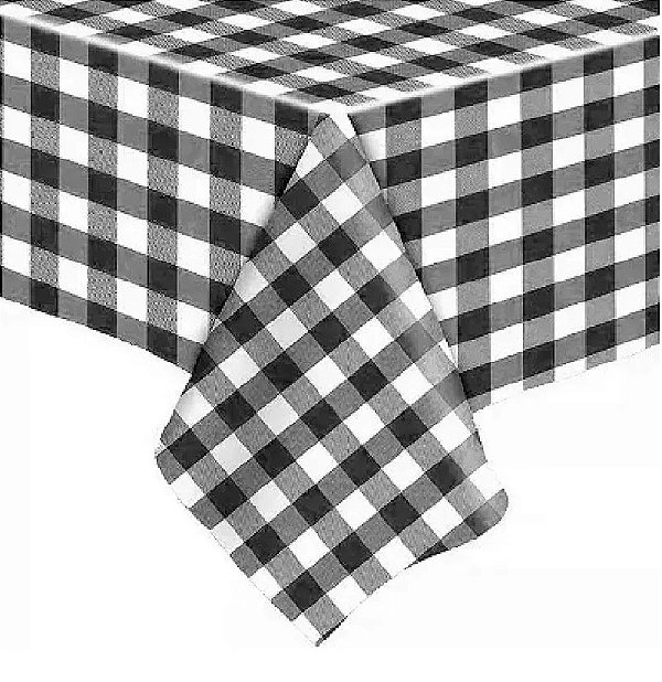 Toalha De Mesa Metalizada Xadrez Retangular Preto - 137 x 183 cm