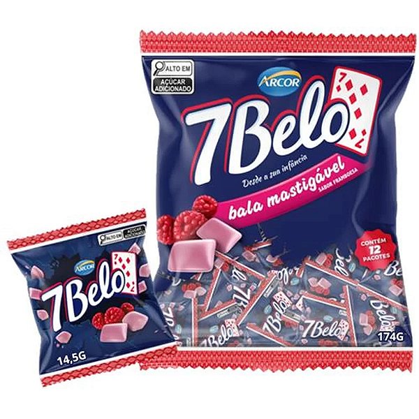 Bala 7 Belo Drageada Framboesa - Pacote 174g com 12un. X 14,5g.