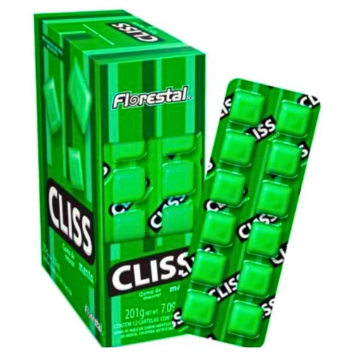 Chiclete Goma de Mascar Cliss Cartela Menta - Caixa 201g - 12 Unidades