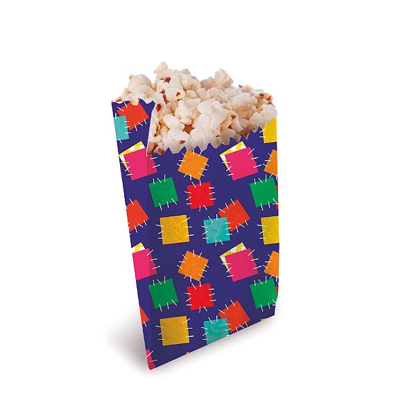 Saquinho de Papel para Pipoca Arraiá 8cm x 10cm - 50 Unidades