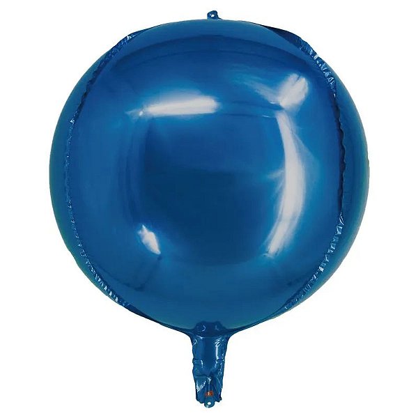 Balão Metalizado Redondo 4D Azul 20"  - Flutua Com Gás Hélio - Tamanho: 50 centímetros