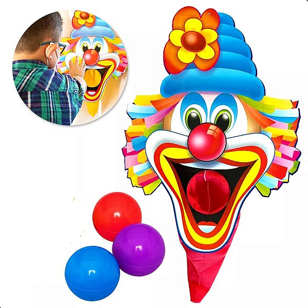 Jogo Painel Boca de Palhaço Bocão Festa Junina 63x50cm + 3 Bolinhas Coloridas