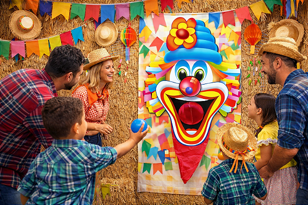 Jogo Painel Boca de Palhaço Bocão Festa Junina 63x50cm + 3 Bolinhas Coloridas