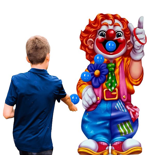 Totem 2 Em 1 Bocão Palhaço Jogo Argolas 146cm X 70cm - Acompanha 2 Bolinhas e 2 Argolas