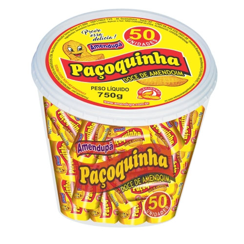 Paçoca Retangular Embalada Amendupã - Pote c/50 Unidades - 750g