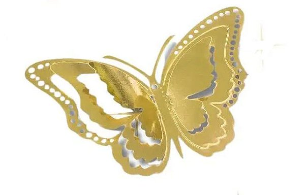 Kit Borboleta Decorativa 3D Metalizada Ouro - 12 unidades