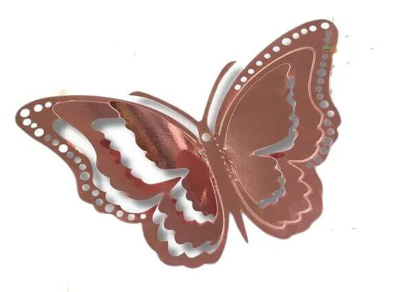 Kit Borboleta Decorativa 3D Metalizada Rose - 12 unidades