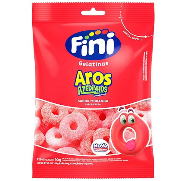 Bala Gelatina Aros de Morango 90g Fini